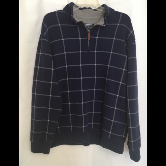 Lands End Window Pane Plaid  Quarter Zip - Picture 1 of 6